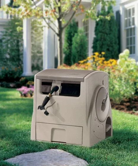 Suncast 100-foot automatic-rewind hose reel, an example of hose reels & storage