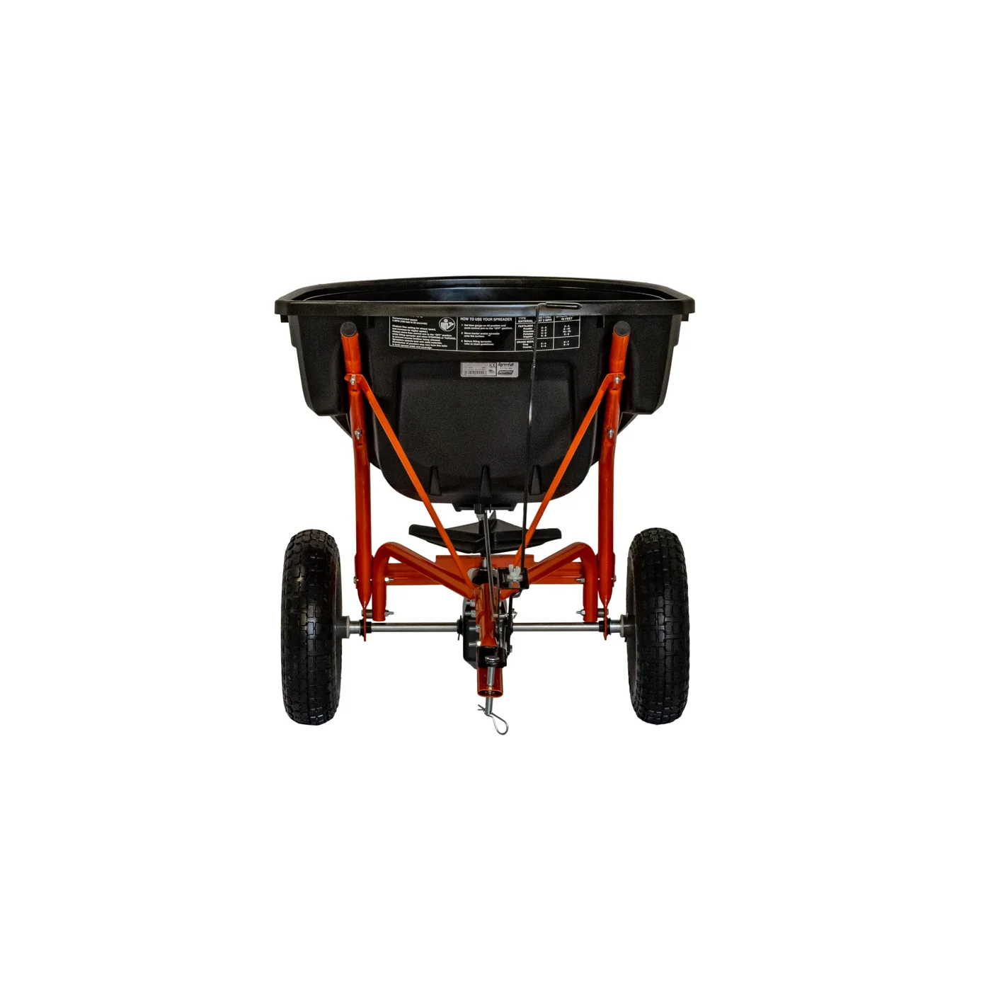 Agri-Fab Pull Behind Broadcast Spreader for Seed, Fertilizer, Salt and Ice Melt, 130 lb Hopper Capacity with Universal Hitch and 12 Ft Spread Width | manufacturer gallery view 5