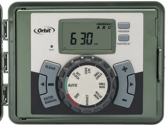 Orbit 57894 four-station irrigation controller, detail or garden-use view 2