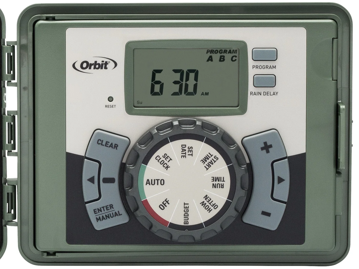 Orbit 57894 four-station irrigation controller, detail or garden-use view 2