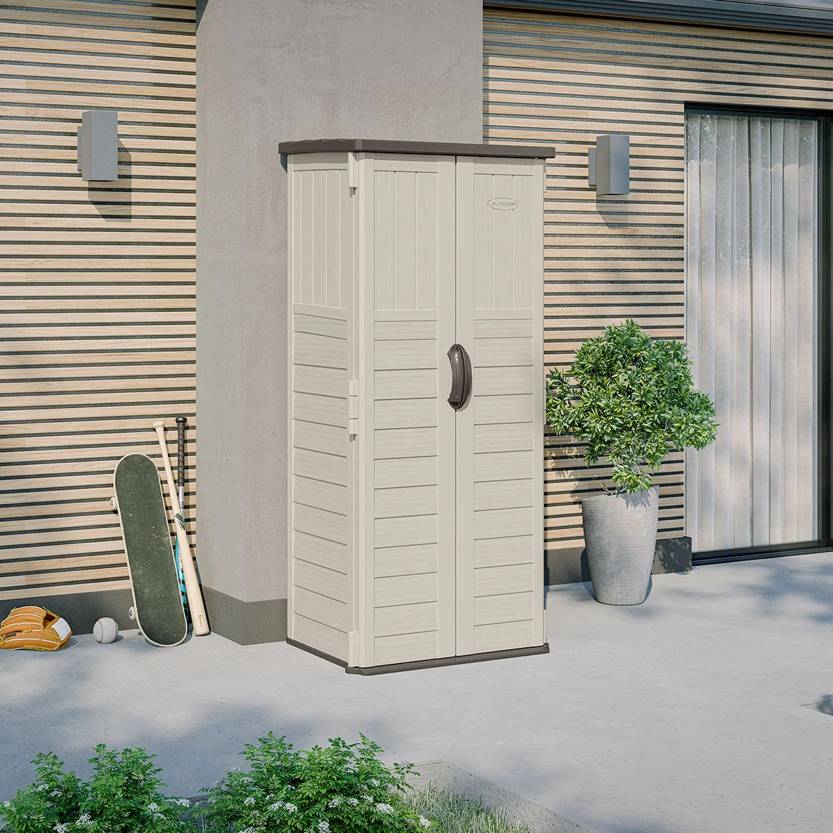 Suncast BMS1250 22-cubic-foot vertical shed, vanilla, product view 1