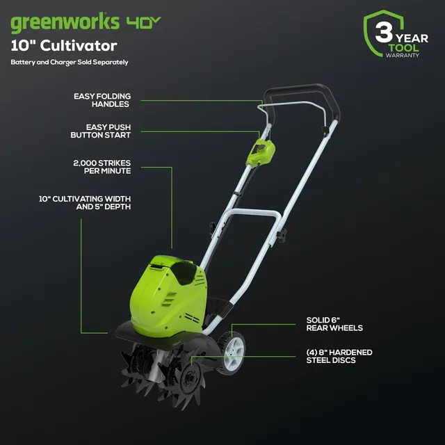Greenworks 27062A cultivator, manufacturer gallery view 2