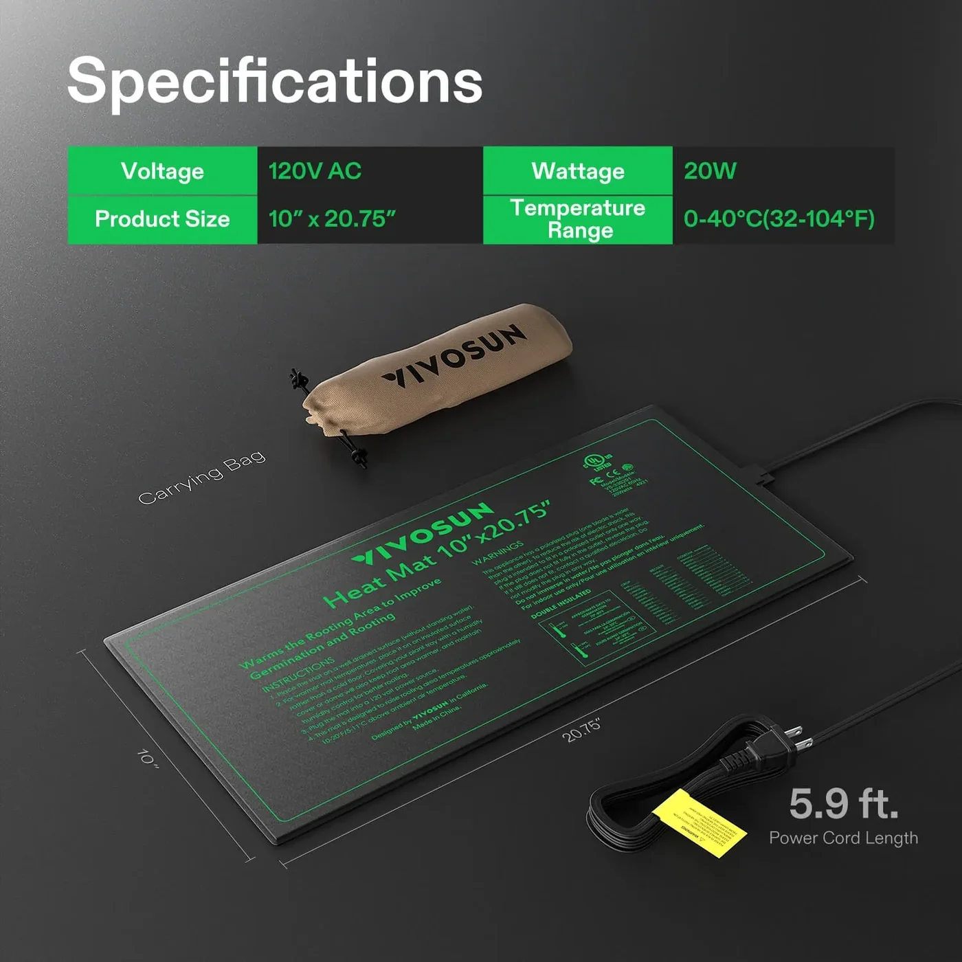 VIVOSUN 10 x 20.75-inch seedling heat mat, gallery view 2