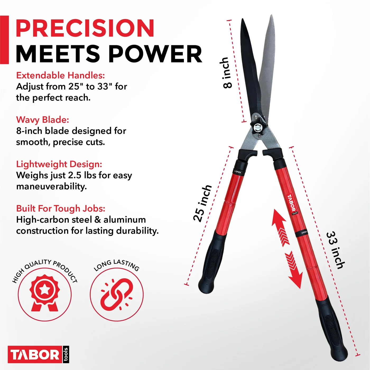 TABOR TOOLS B212A telescopic hedge shears, product gallery view 3