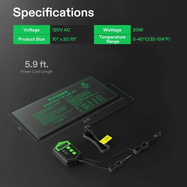 VIVOSUN 10 × 20.75-inch heat mat and digital thermostat set, product view 2