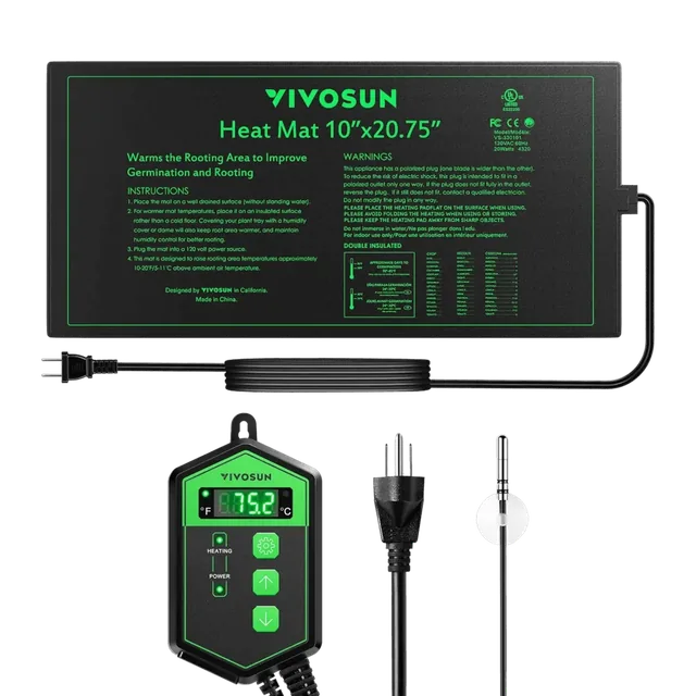 VIVOSUN 10 × 20.75-inch heat mat and digital thermostat set, product view 1