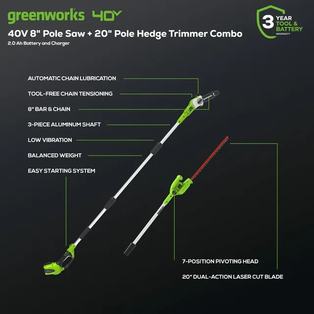 Greenworks PSPH40B210 pole saw, manufacturer gallery view 3