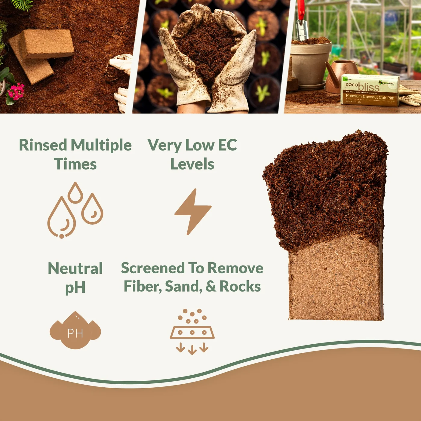 Plantonix Coco Bliss 650-g coir bricks, five pack, product view 2