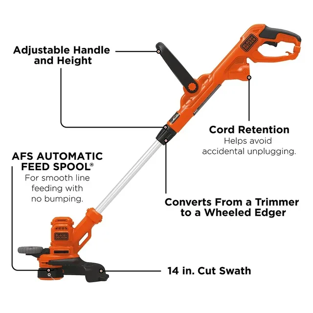 Overview of the BLACK+DECKER 14-in., 6.5-Amp Electric String Trimmer With Auto Feed