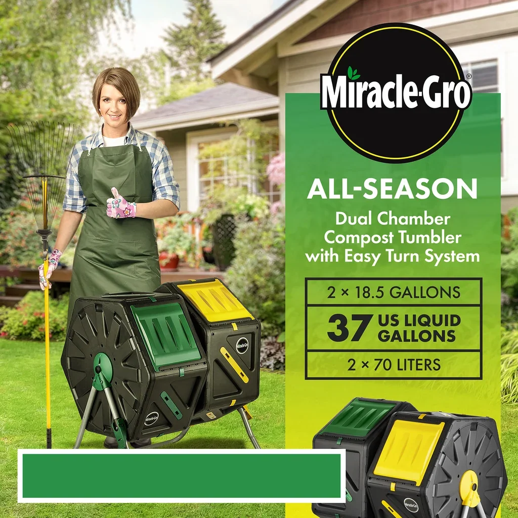 Miracle-Gro 37-gallon dual-chamber compost tumbler, product gallery photograph 2