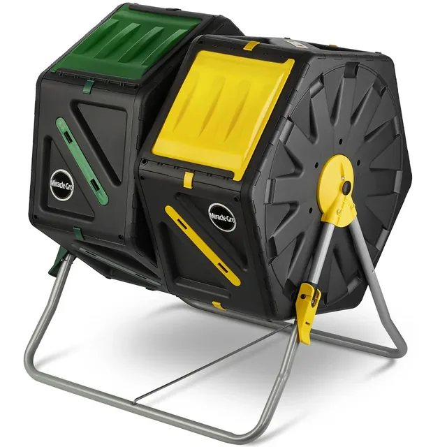 Miracle-Gro 37-gallon dual-chamber compost tumbler, product gallery photograph 1