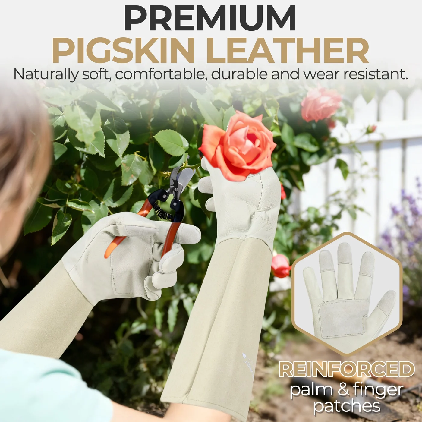 HANDLANDY 1601 rose pruning gloves, beige, large, product view 2