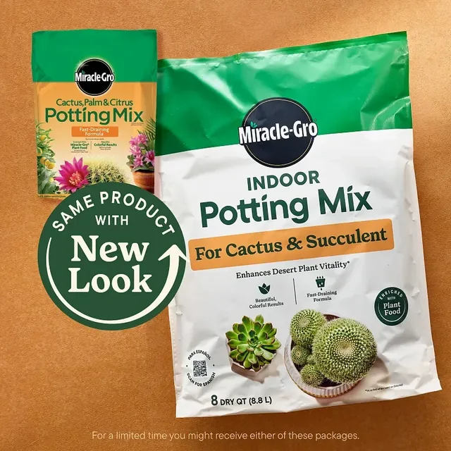 Miracle-Gro Cactus & Succulent indoor mix, two 8-quart bags, one constituent bag or product detail