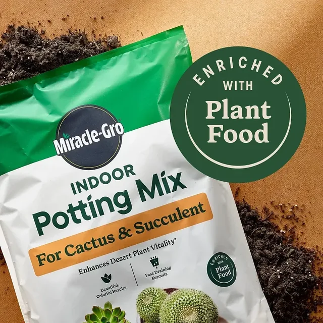 Miracle-Gro Cactus & Succulent indoor mix, two 8-quart bags, one constituent bag or product detail