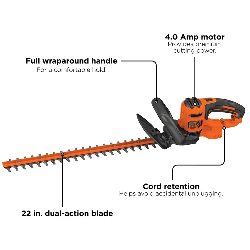 An overview of the BLACK+DECKER 22-in. Hedge Trimmer.