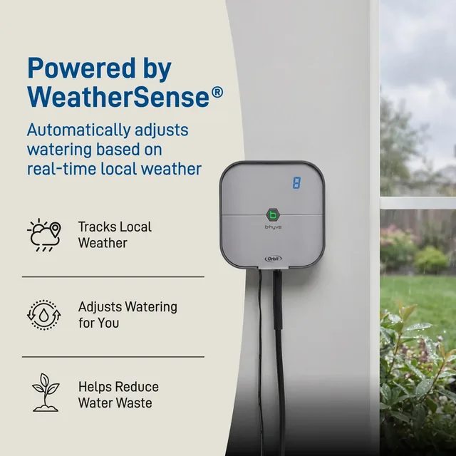 Orbit B-hyve 57925 eight-zone indoor controller, detail or garden-use view 4