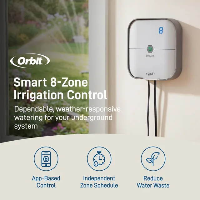 Orbit B-hyve 57925 eight-zone indoor controller, detail or garden-use view 2