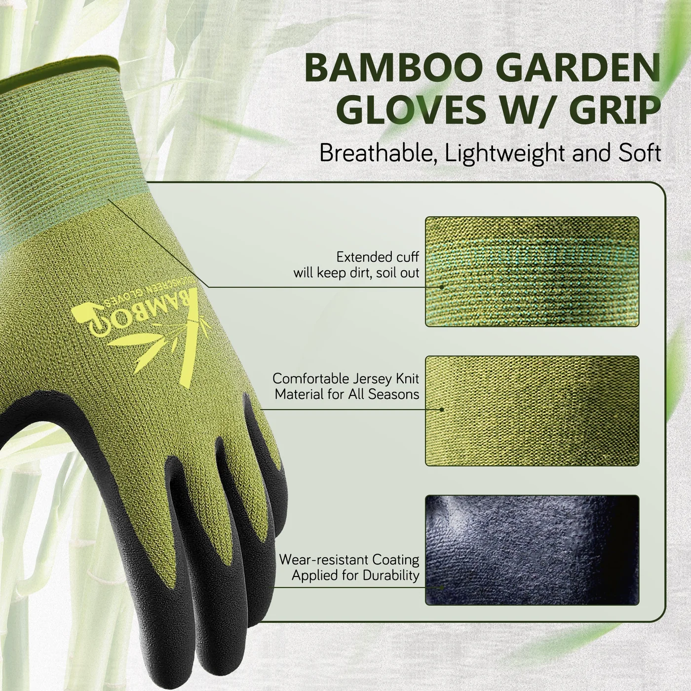 COOLJOB bamboo nitrile-coated gardening gloves, two pairs, product view 3