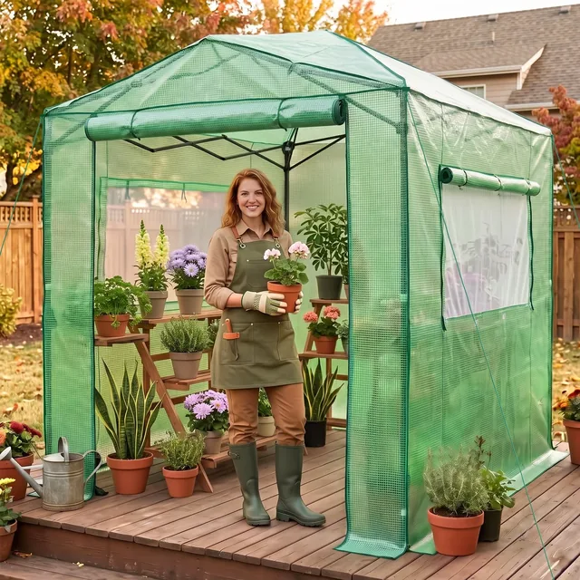 EAGLE PEAK 8 × 6-foot pop-up greenhouse, clear/green, product view 1