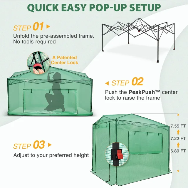 EAGLE PEAK 8 × 6-foot pop-up greenhouse, clear/green, product view 2