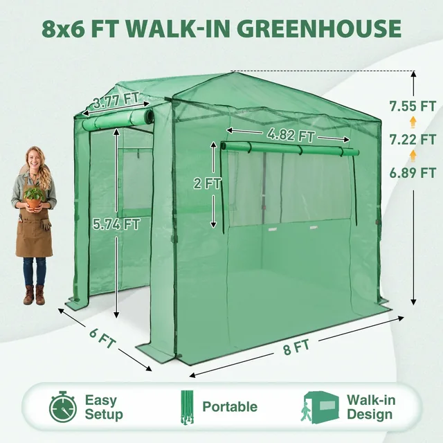 EAGLE PEAK 8 × 6-foot pop-up greenhouse, clear/green, product view 3