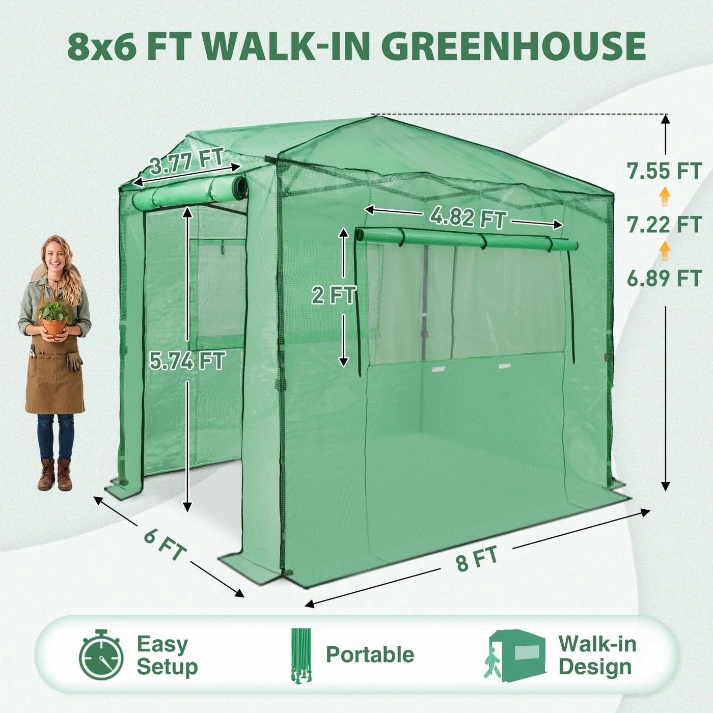 EAGLE PEAK 8 × 6-foot pop-up greenhouse, clear/green, product view 3