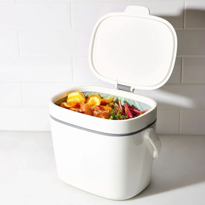 OXO Easy-Clean 1.75-gallon compost caddy, white manufacturer product view 4