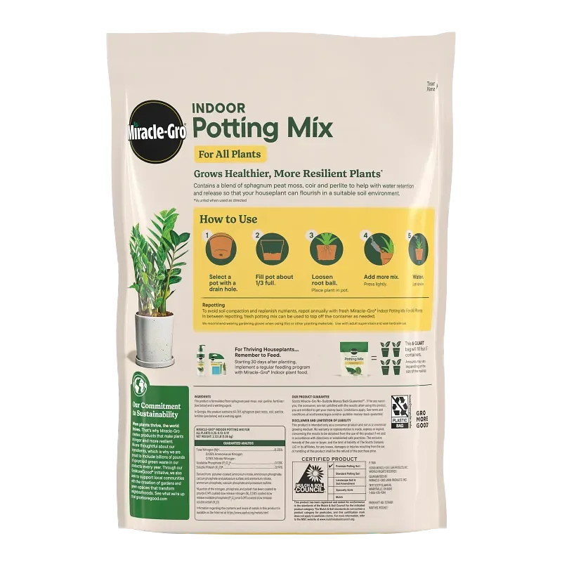 Miracle-Gro Indoor Potting Mix for All Plants, 6-quart bag from the two-pack, gallery view 2