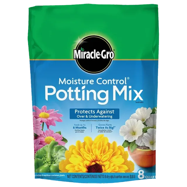 Miracle-Gro Moisture Control mix, two 8-quart bags, one constituent bag or product detail
