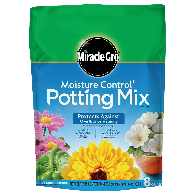 Miracle-Gro Moisture Control mix, two 8-quart bags, one constituent bag or product detail