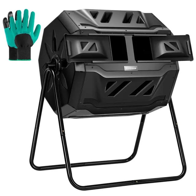 VIVOSUN Outdoor Tumbling Composter Dual Rotating Batch Compost Bin, an example of composting