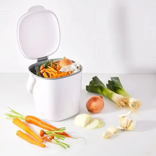 OXO Easy-Clean 0.75-gallon compost caddy, white manufacturer product view 2