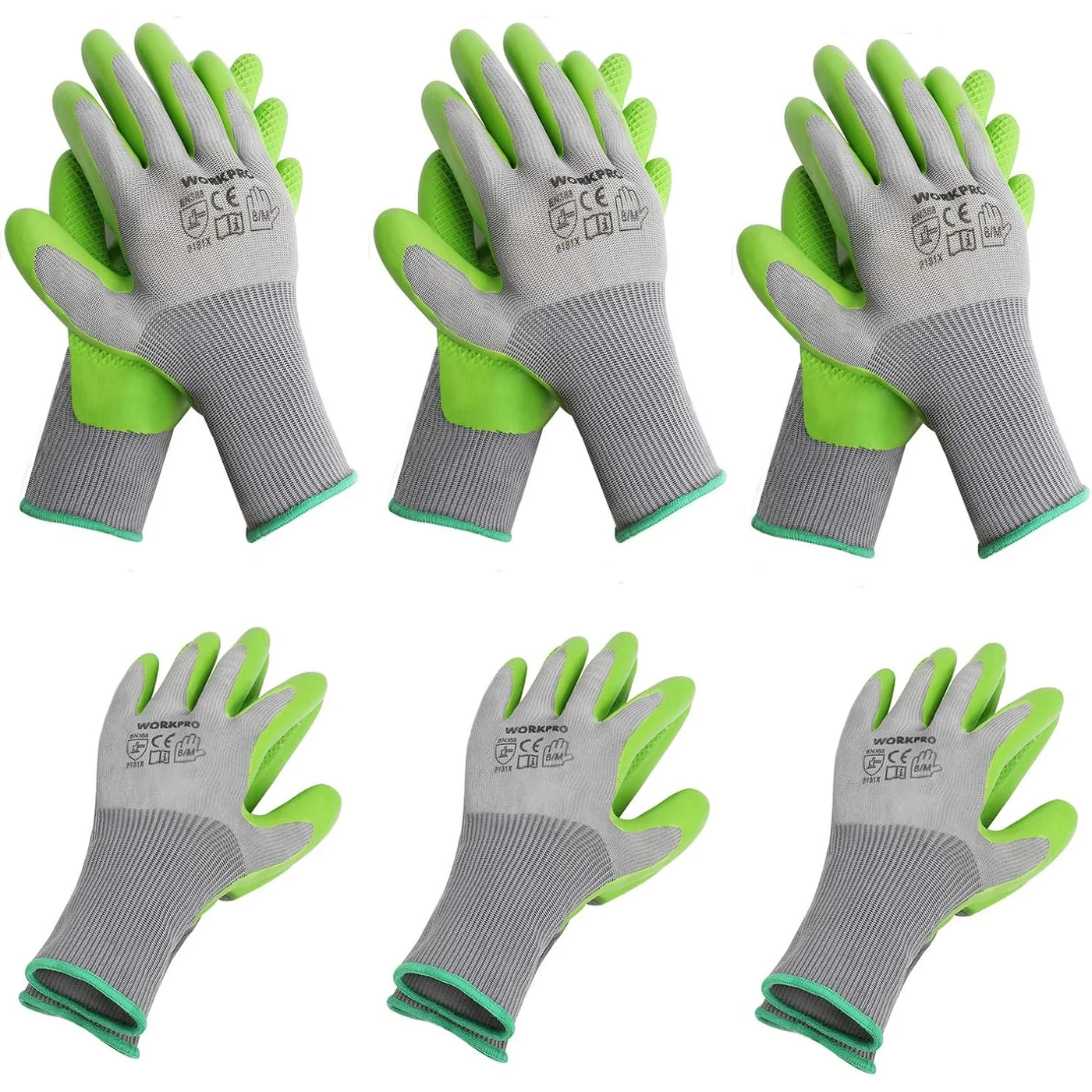 WORKPRO W133211 six-pair medium gardening gloves with latex palm, gallery view 1