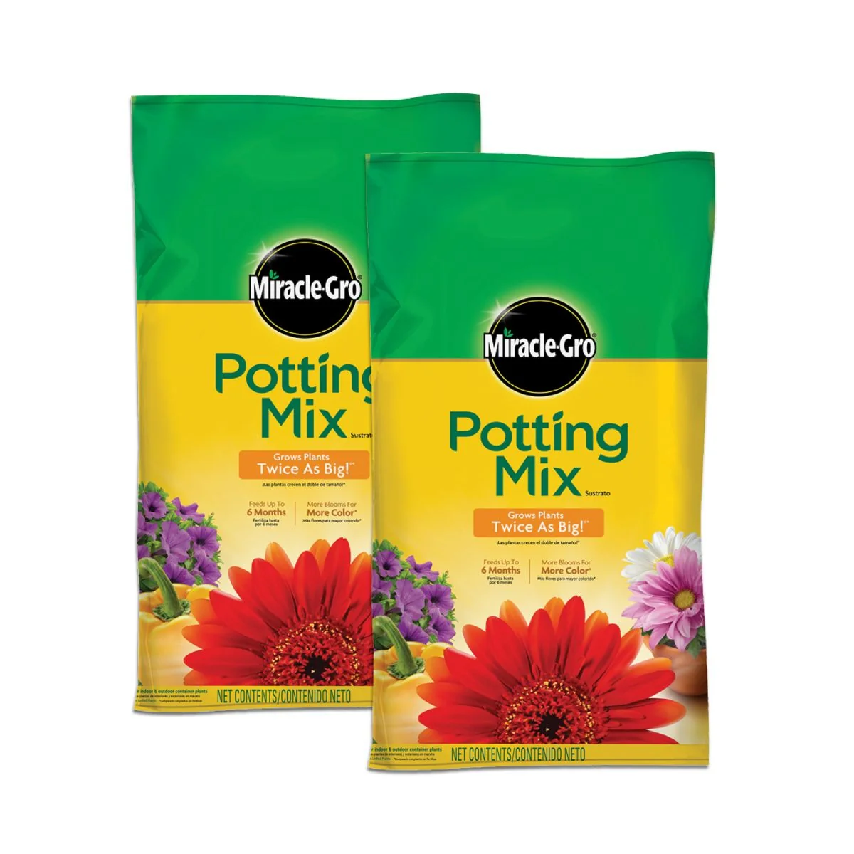 Miracle-Gro Potting Mix, two 16-quart bags, product view 1