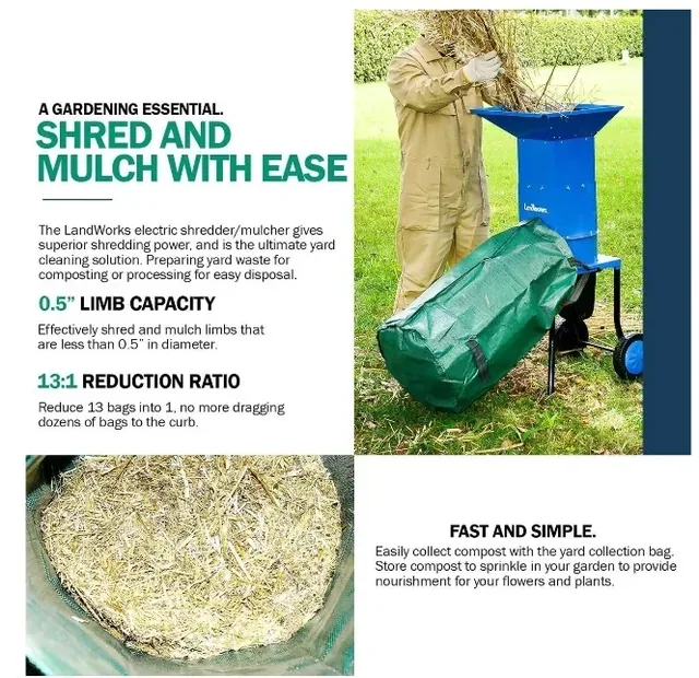 Landworks GUO049 electric leaf mulcher/shredder, green, product gallery view 7