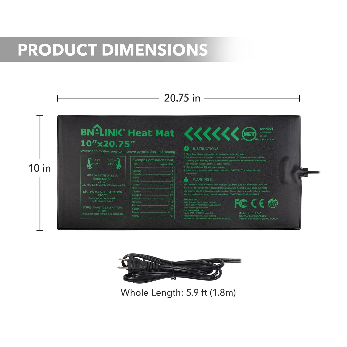BN-LINK 10 × 20.75-inch seedling heat mat, product view 3