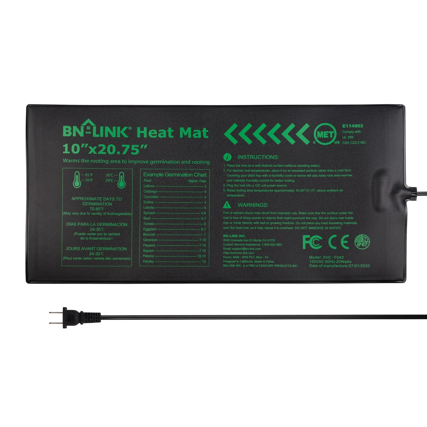 BN-LINK 10 × 20.75-inch seedling heat mat, product view 1