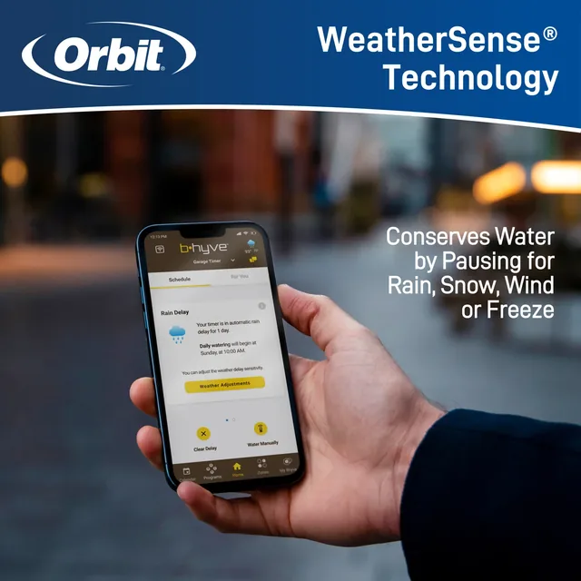 Orbit B-hyve XR 57985 eight-zone controller, detail or garden-use view 2