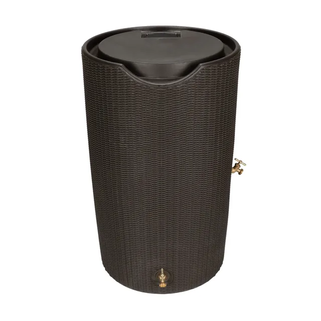 Good Ideas Impressions Bali 50 Flat-Top Rain Barrel, Dark Brown, manufacturer gallery view 2