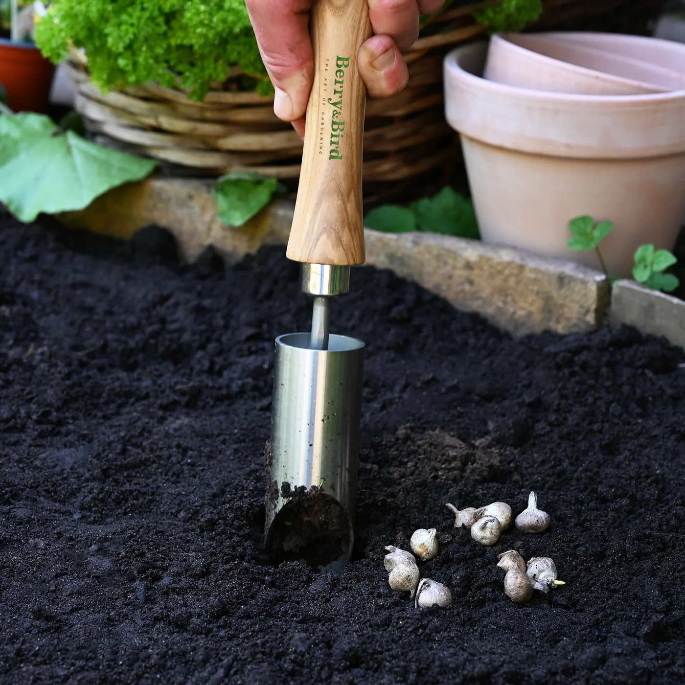 Berry&Bird stainless-steel hand bulb planter, product gallery view 4
