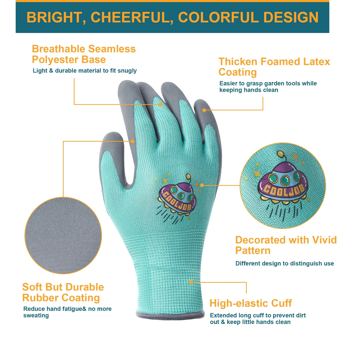 COOLJOB children’s gardening gloves, small, three pairs, product view 3
