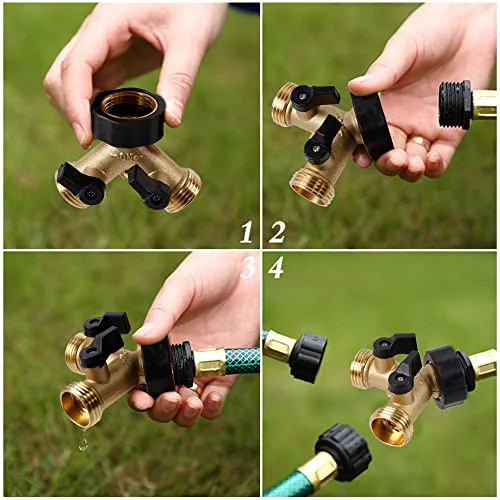 Biswing two-way brass hose splitter, detail or garden-use view 3