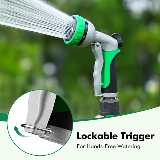 RESTMO metal seven-pattern hose nozzle, green, detail or garden-use view 3