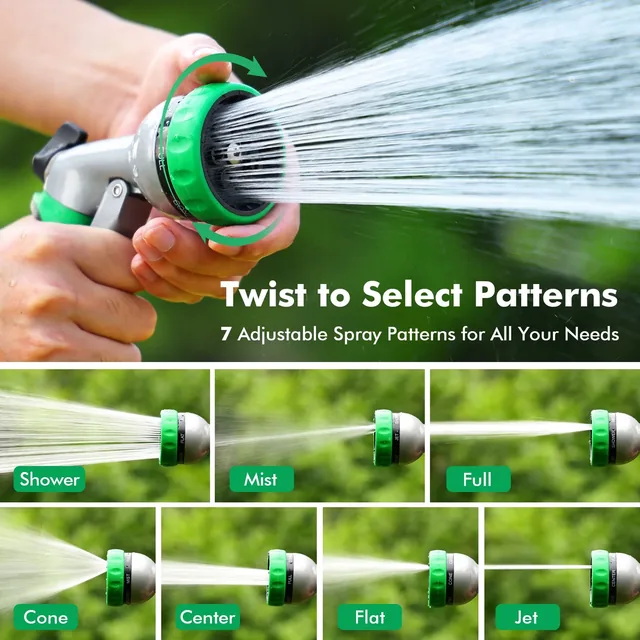 RESTMO metal seven-pattern hose nozzle, green, detail or garden-use view 2
