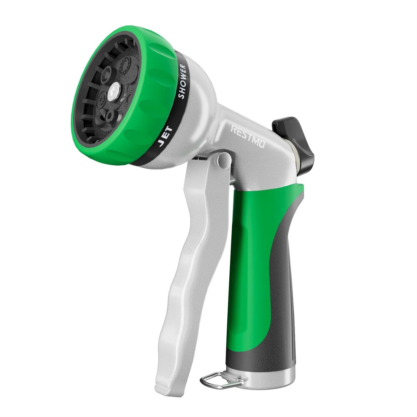 RESTMO metal seven-pattern hose nozzle, green, product view 1