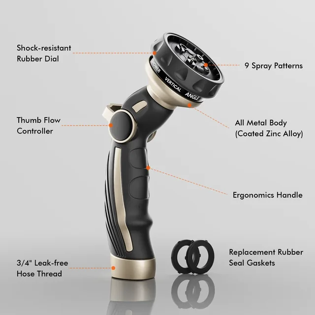 RESTMO bronze thumb-control hose nozzle, detail or garden-use view 2