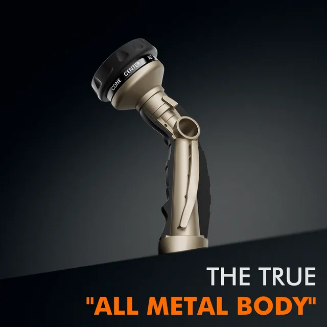 RESTMO bronze thumb-control hose nozzle, detail or garden-use view 3