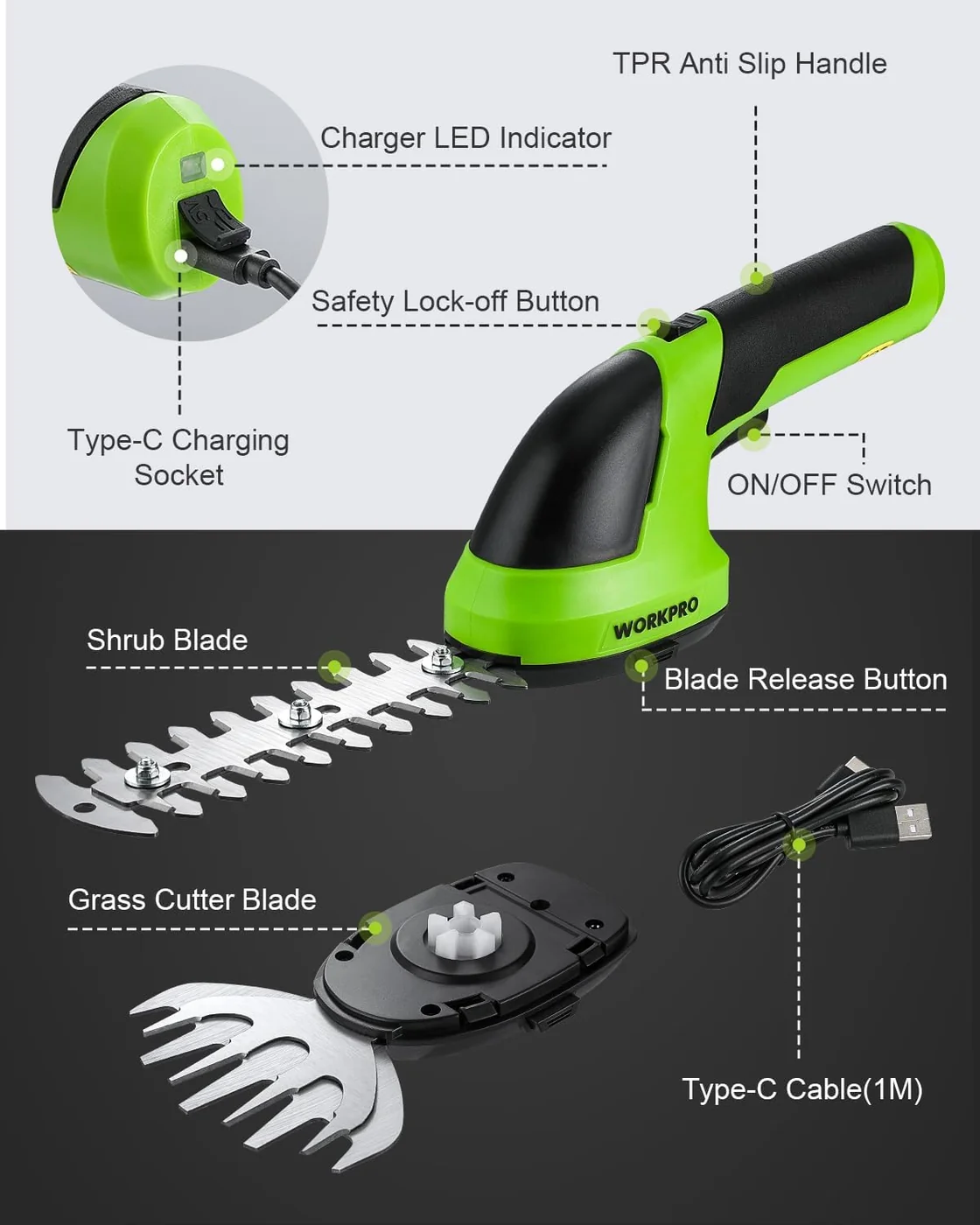 WORKPRO 7.2V grass shear and shrub trimmer, product gallery view 7