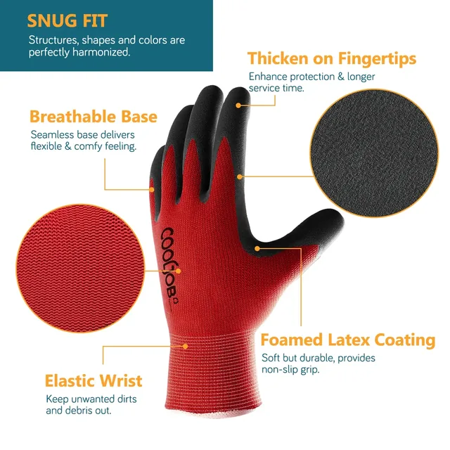 COOLJOB large black and red gardening gloves, two pairs, gallery view 3