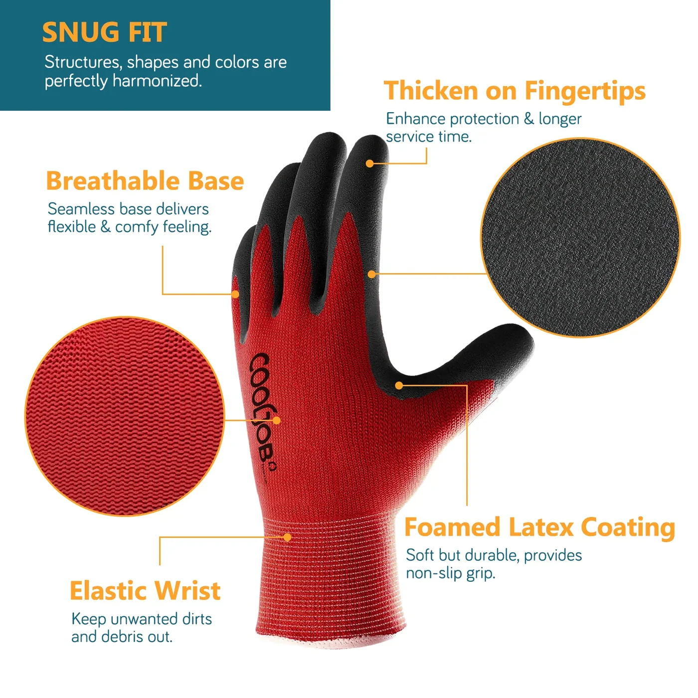 COOLJOB large black and red gardening gloves, two pairs, gallery view 3